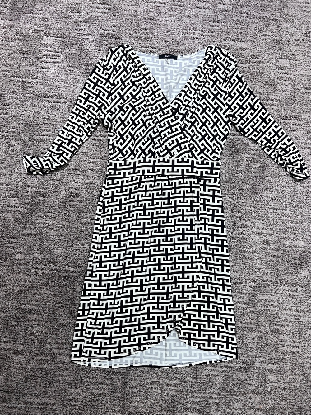 Tart Black & White Geometric Faux-Wrap Dress